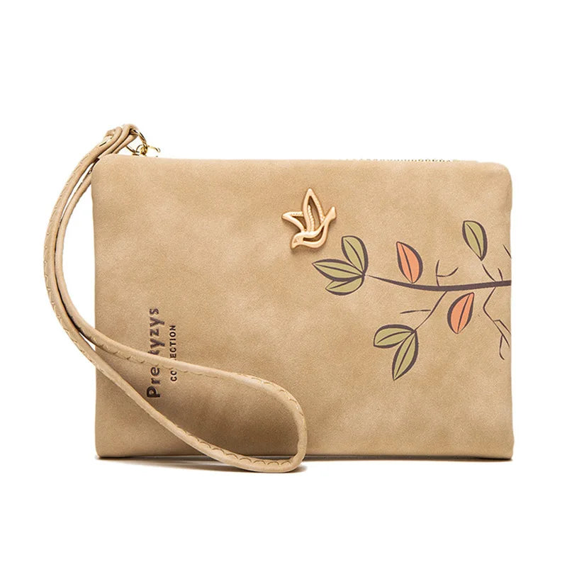 Wallet With Bird Tree Pattern Floral Zipper Clutch - WO2MEN