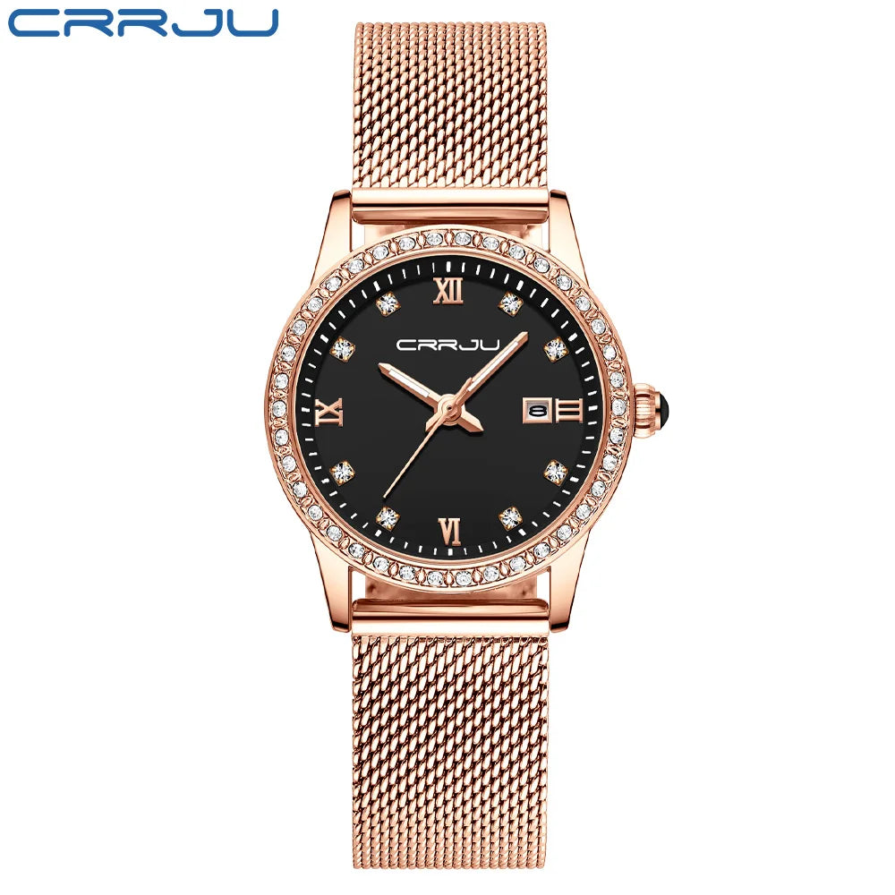 Radiant Mesh Watch with Crystal Bezel and Date Edition