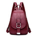 Women Backpack with Front Buckle And Adjustable Straps - Wine Red