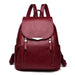 Backpack Soft PU Leather Double Zipper Large Capacity - Wine Red