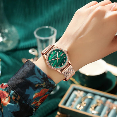 Radiant Mesh Watch with Crystal Bezel and Date Edition