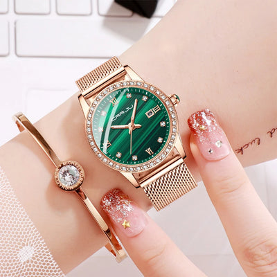 Radiant Mesh Watch with Crystal Bezel and Date Edition