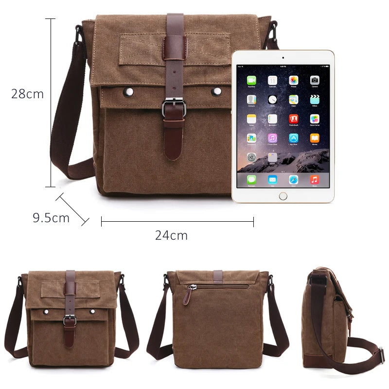 Messenger Bag with Flap Front Pocket Buckled Straps