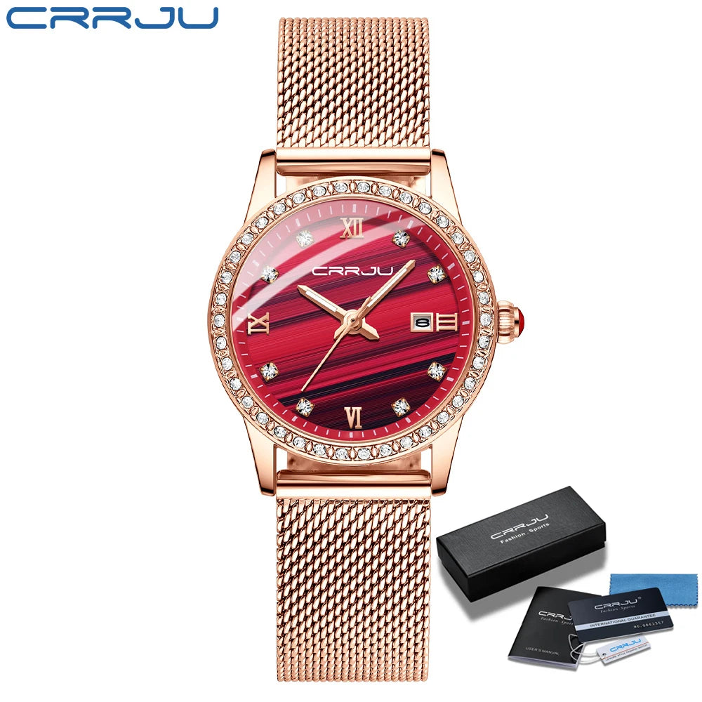 Radiant Mesh Watch with Crystal Bezel and Date Edition