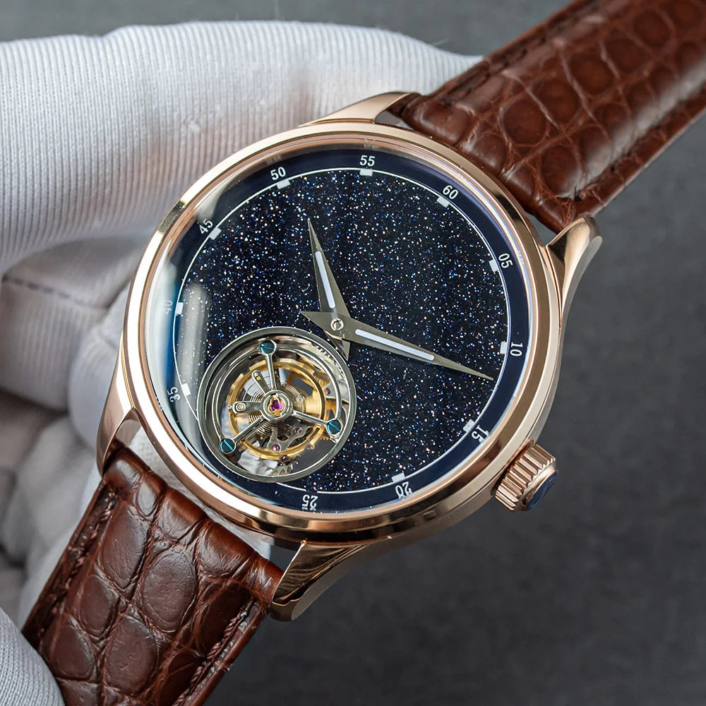 Tourbillon Mechanical Watch with Starry Dial Effect