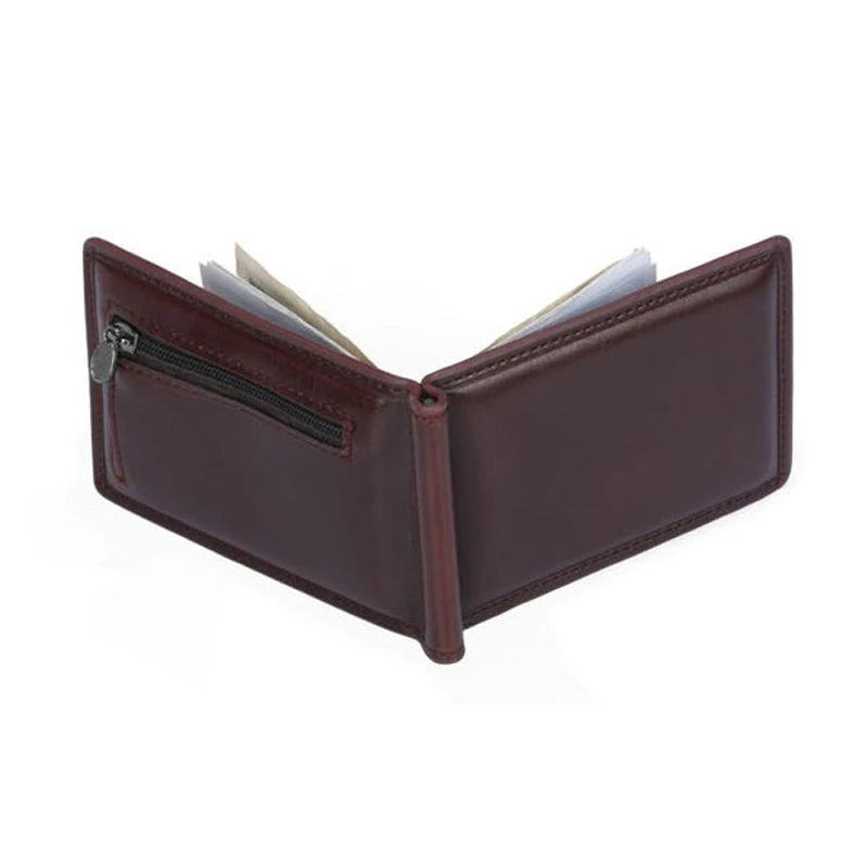 Mini Leather Money Clip Wallet with Coin Pocket