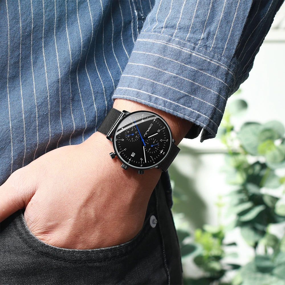 Sleek Chronograph Timepiece With Mesh Band Heritage