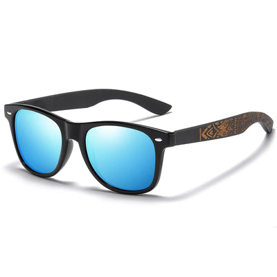 Sunglasses with Polarized Lenses Printed Arm Pattern - Blue