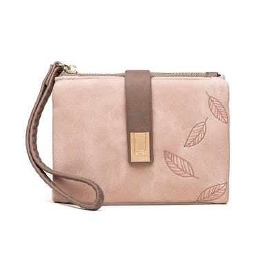 Small Zipper Wallet Wristlet with Leaf Pattern