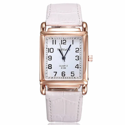 Square Quartz Watch for Women Leather Strap Classic