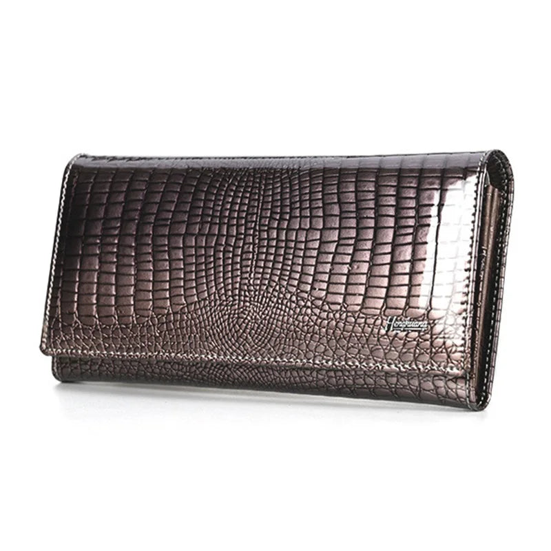 Alligator Pattern Long Wallet with Zipper Back Pocket
