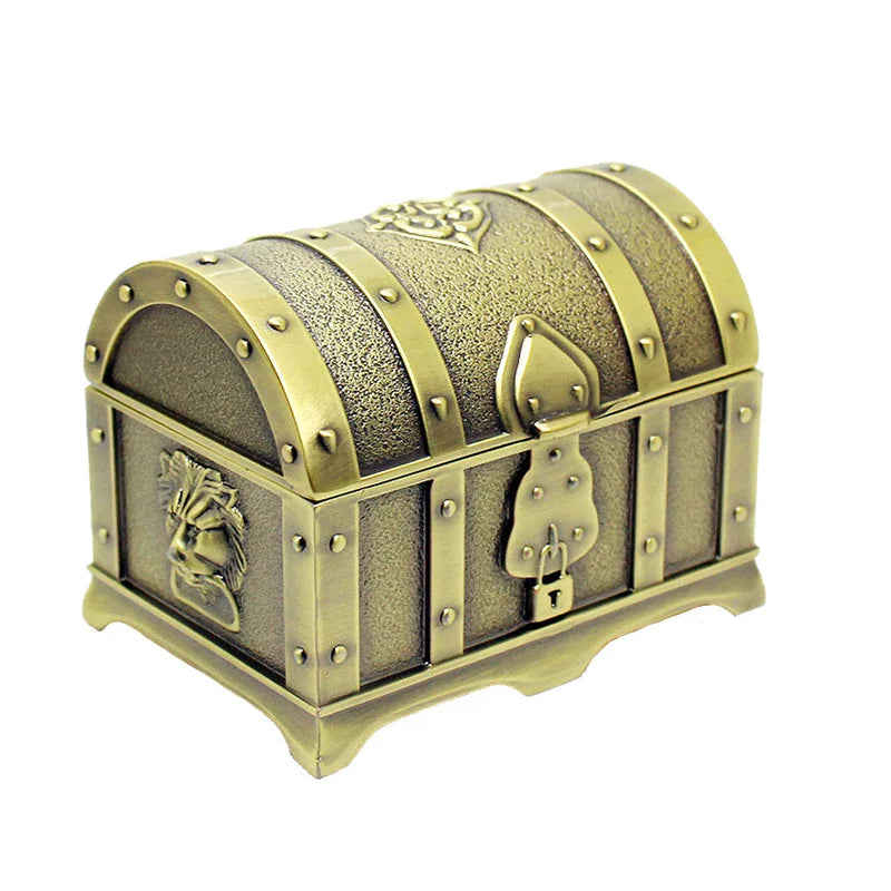 Vintage Metal Treasure Chest Jewelry Box Lock