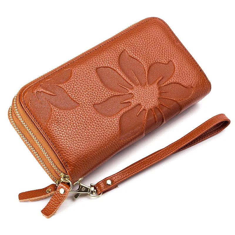 Floral Embossed Long Zip Wallet Organizer Card Slots - WO2MEN