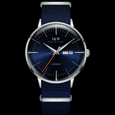 Automatic Mechanical Watch Sapphire Calendar Display - Silver Blue L A V2