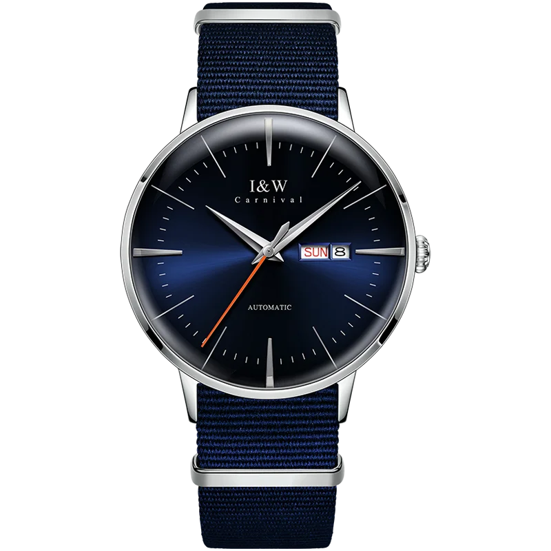 Automatic Mechanical Watch Sapphire Calendar Display - Silver Blue L A V2