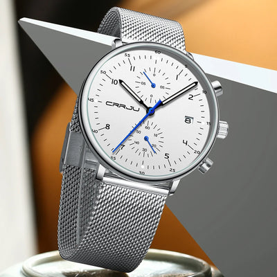 Sleek Chronograph Timepiece With Mesh Band Heritage