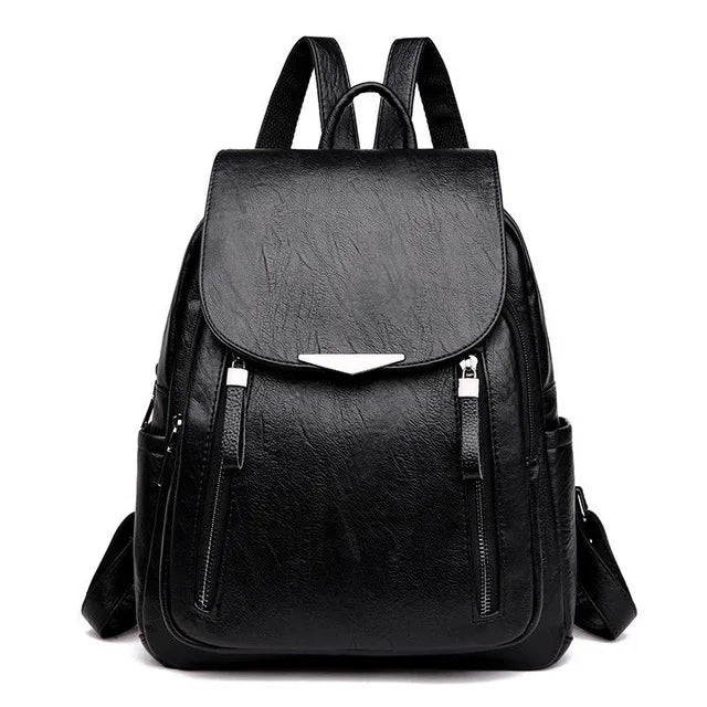 Backpack Soft PU Leather Double Zipper Large Capacity