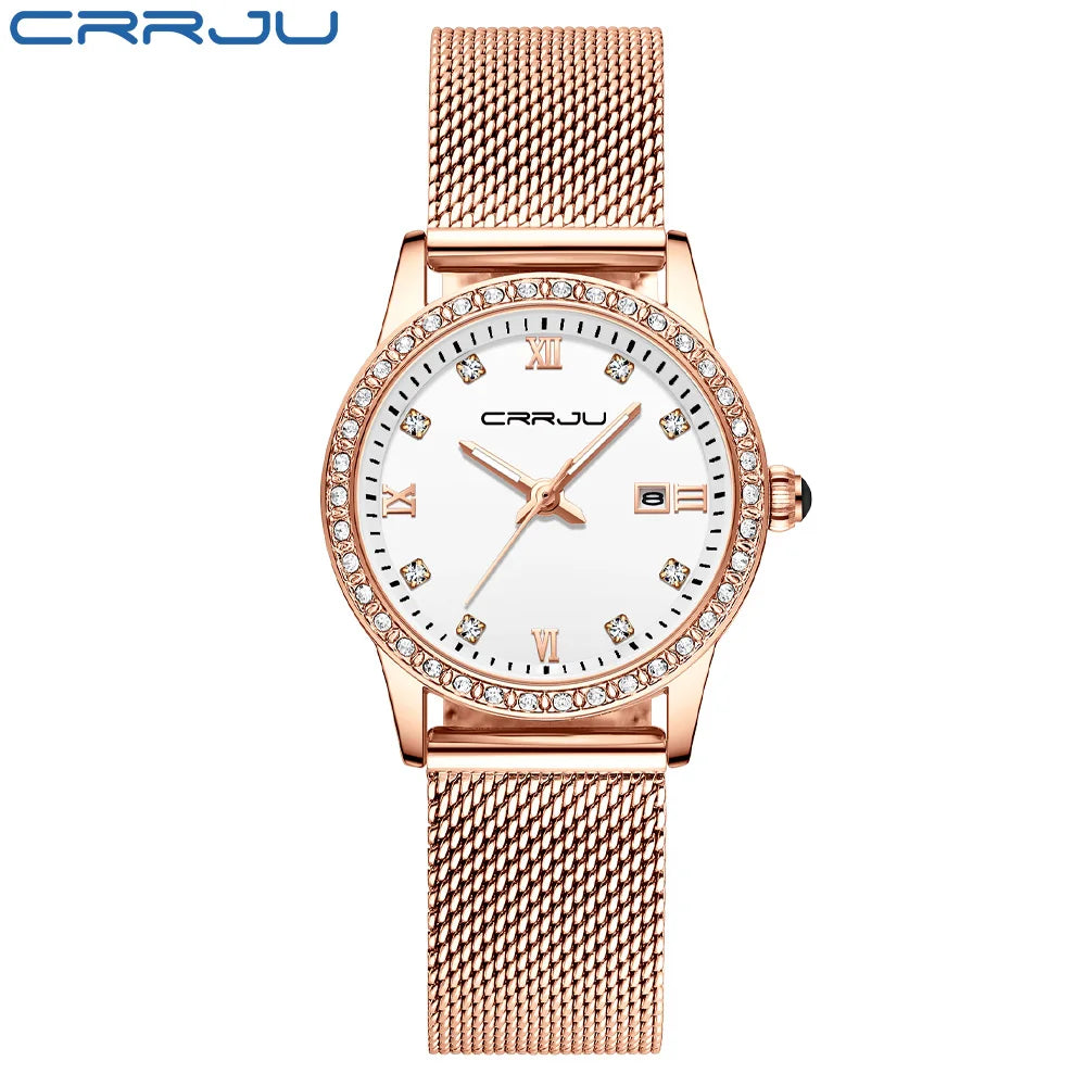Radiant Mesh Watch with Crystal Bezel and Date Edition