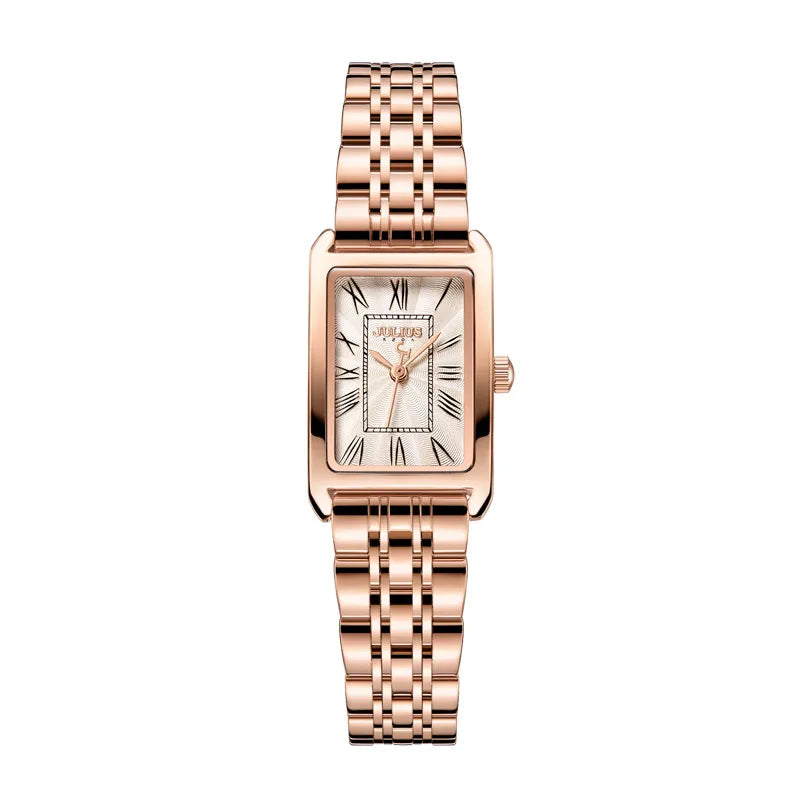 Rectangular Stainless Steel Watch with Roman Numerals