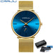 Slim Mesh Dial Wristwatch With Subdial Accent Premium - Gold Gold Blue