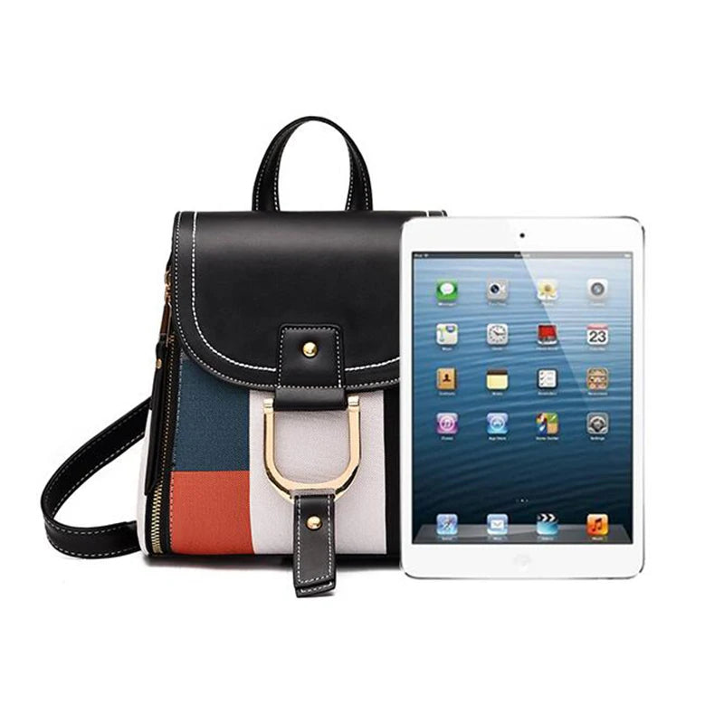 Splicing Backpack Plaid Pattern Multi Function