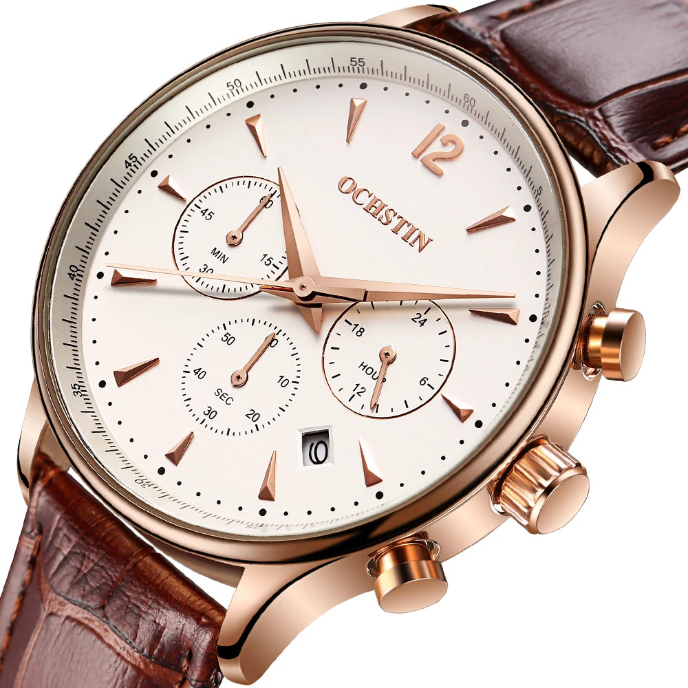 Men’s Fashion Quartz Watch – Waterproof Leather Design