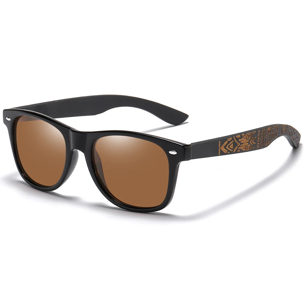 Sunglasses with Polarized Lenses Printed Arm Pattern - Brown