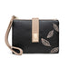 Small Zipper Wallet Wristlet with Leaf Pattern - Black