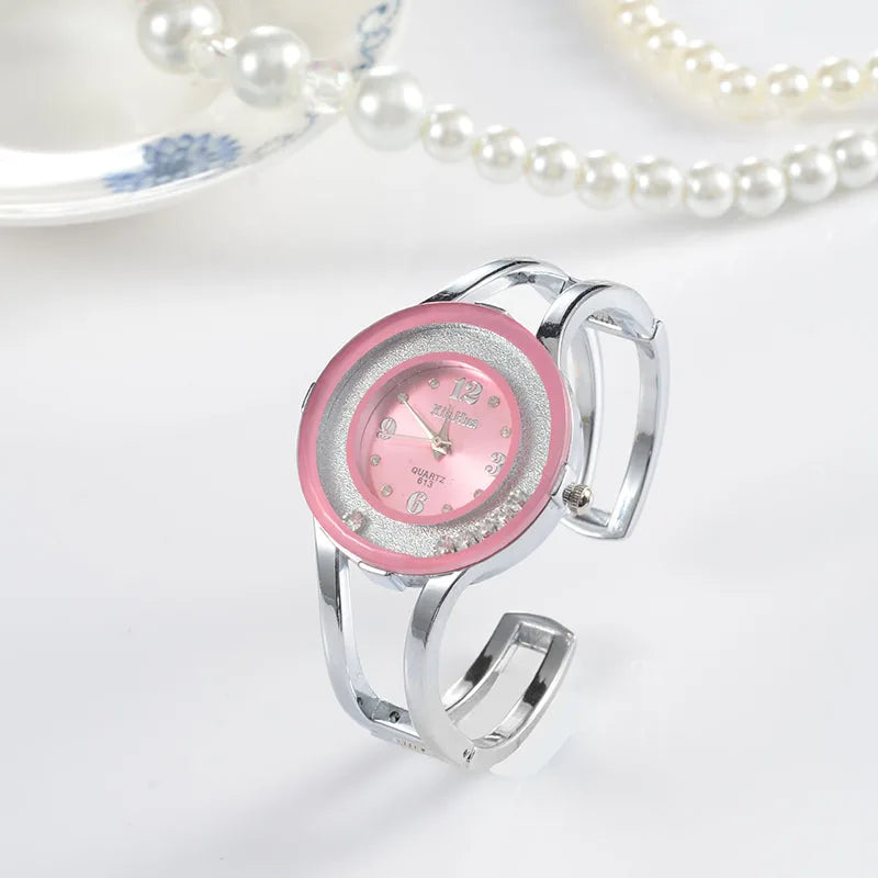 Women Bangle Quartz Watch with Crystal Dial Details