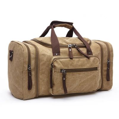 Canvas Travel Handbag Large Capacity Duffle Lightweight - Khaki