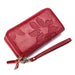 Floral Embossed Long Zip Wallet Organizer Card Slots - Burgundy
