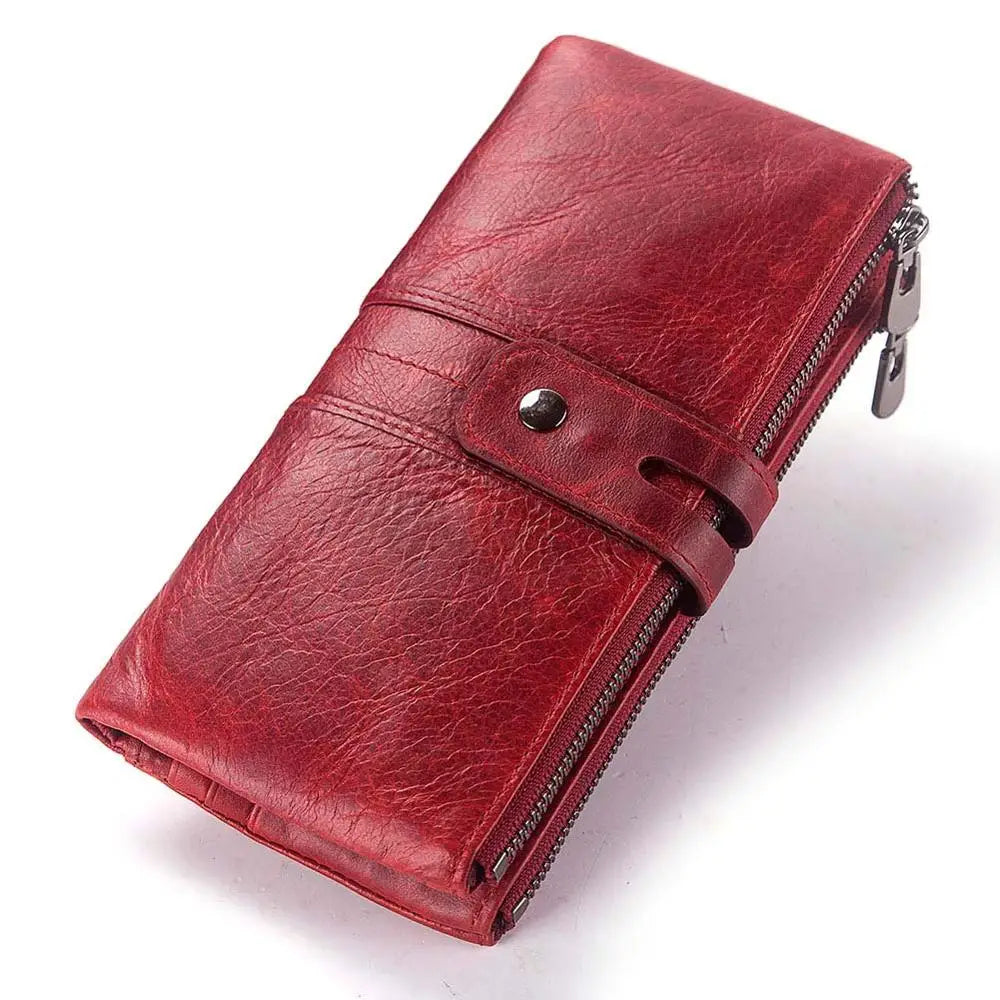 Long Zip Wallet with Card Slots And Coin Pocket - Red L