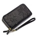 Floral Embossed Long Zip Wallet Organizer Card Slots - Black