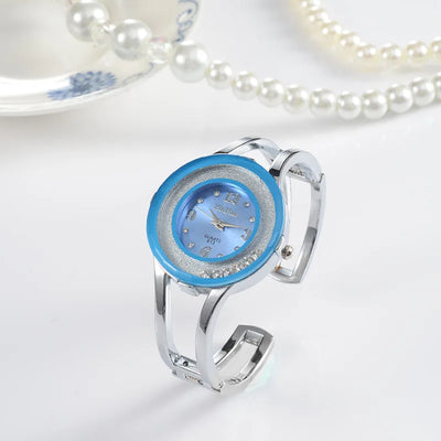 Women Bangle Quartz Watch with Crystal Dial Details