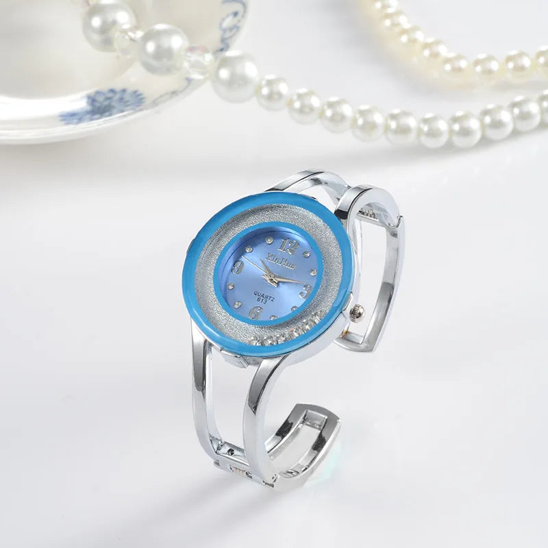 Women Bangle Quartz Watch with Crystal Dial Details
