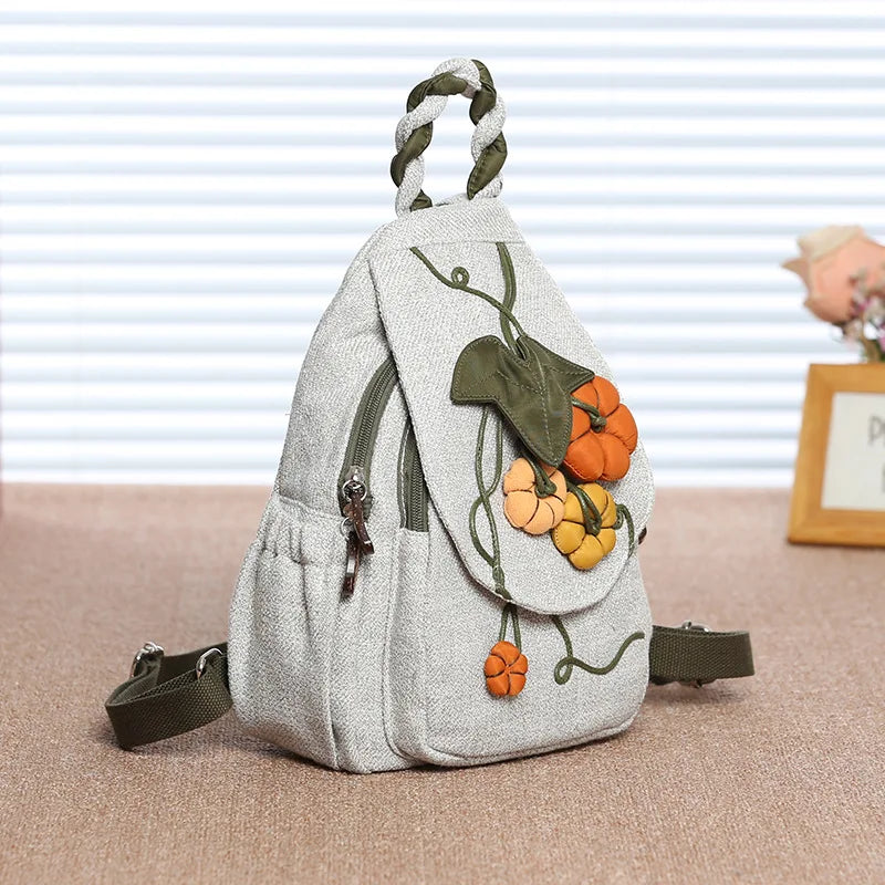 Luxury Linen Travel Backpack with 3D Pumpkin Pattern