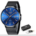 Quartz Wristwatch with Date Calendar Water Resistance - Black Blue