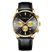 Contemporary Chronograph Timepiece With Three Subdials - Leather Gold Black