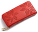Floral Embossed Zip Wallet with Card Pockets - Red