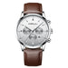 Contemporary Chronograph Timepiece With Three Subdials - Leather Silver White