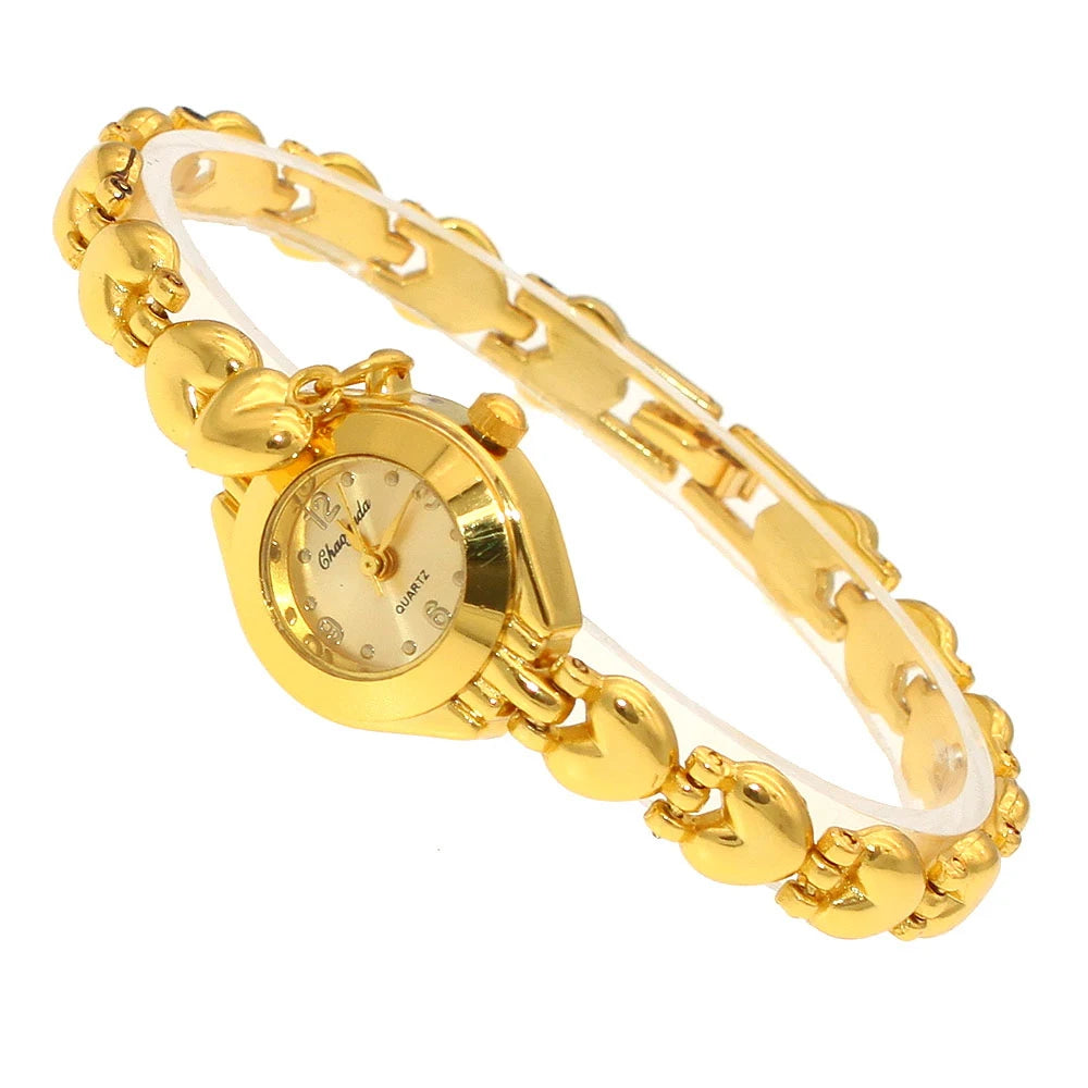 Elegant Heart Link Bracelet Watch Quartz Movement