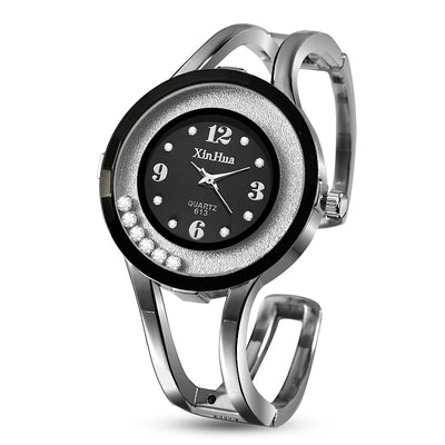 Women Bangle Quartz Watch with Crystal Dial Details