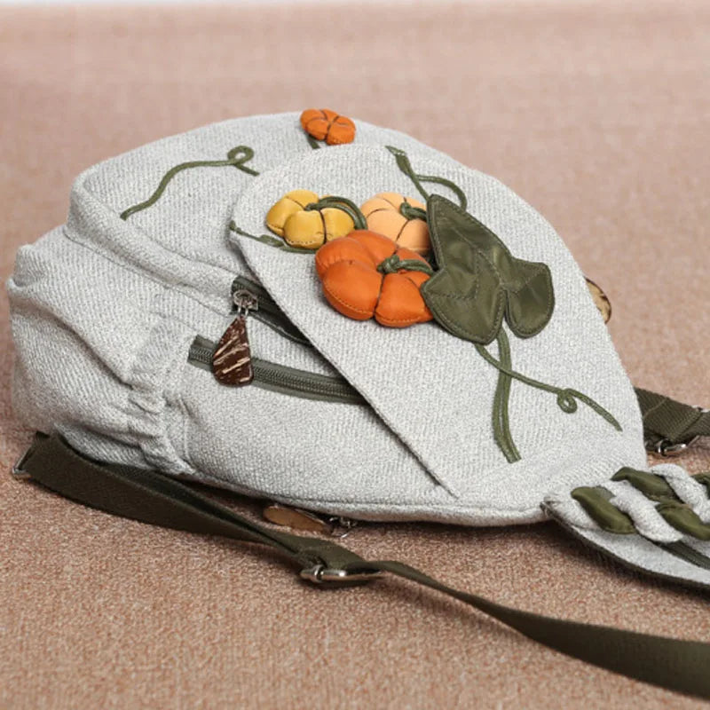 Luxury Linen Travel Backpack with 3D Pumpkin Pattern