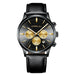 Contemporary Chronograph Timepiece With Three Subdials - Leather Black Gold