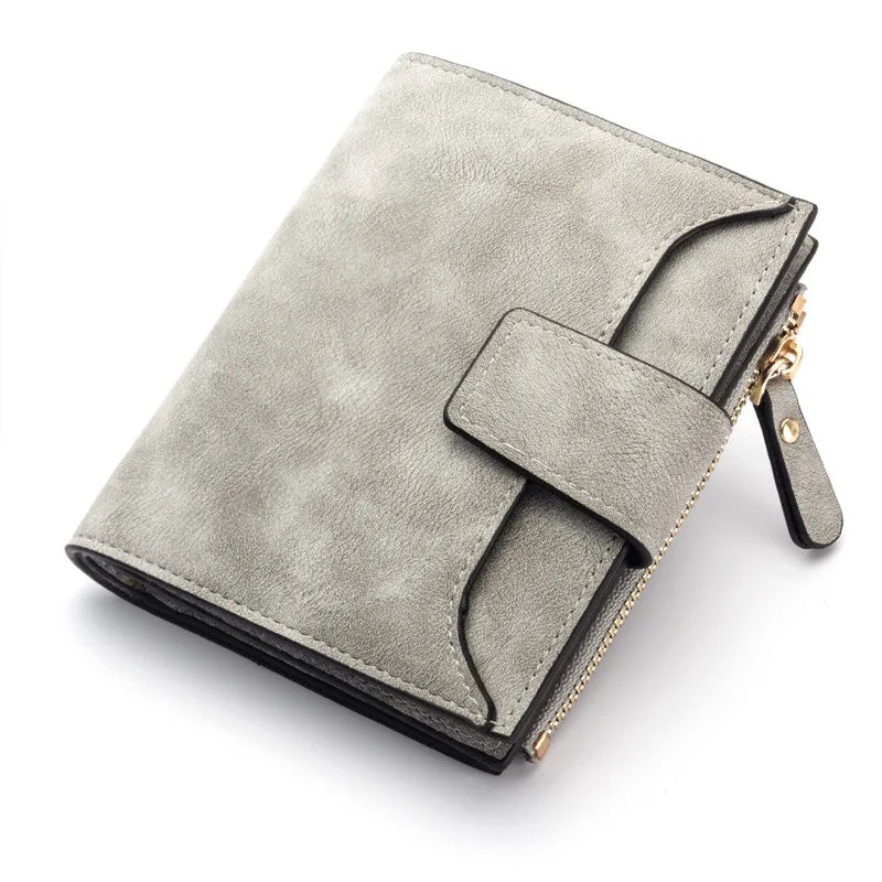 Leather Hasp Wallet with Card Slots and Zipper Closure - Grey