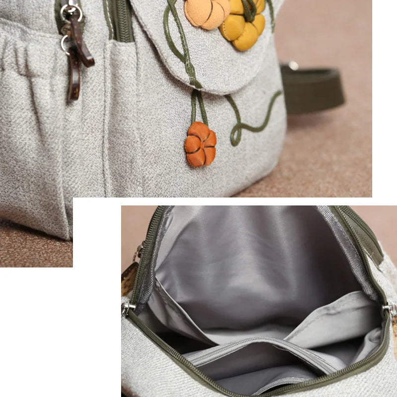 Luxury Linen Travel Backpack with 3D Pumpkin Pattern