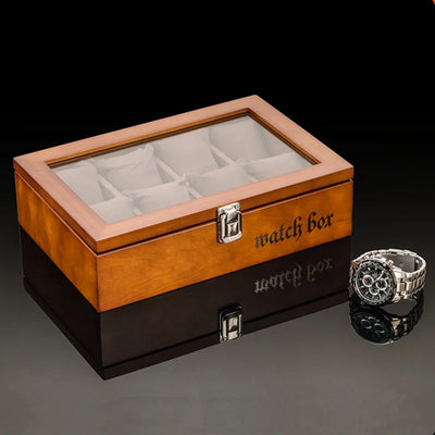 8 Slot Watch Box with Glass Window for Display