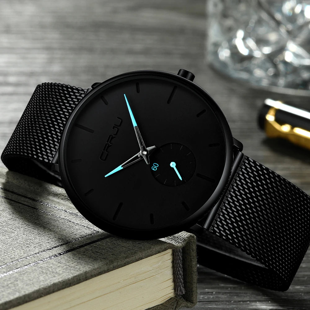 Slim Mesh Dial Wristwatch With Subdial Accent Premium
