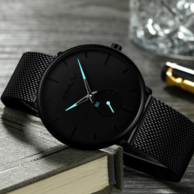 Slim Mesh Dial Wristwatch With Subdial Accent Premium