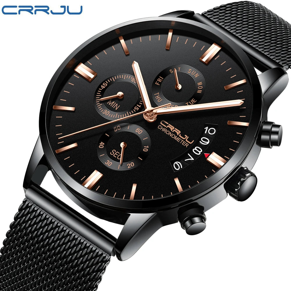 Chronograph Calendar Mesh Timepiece With Milan Strap